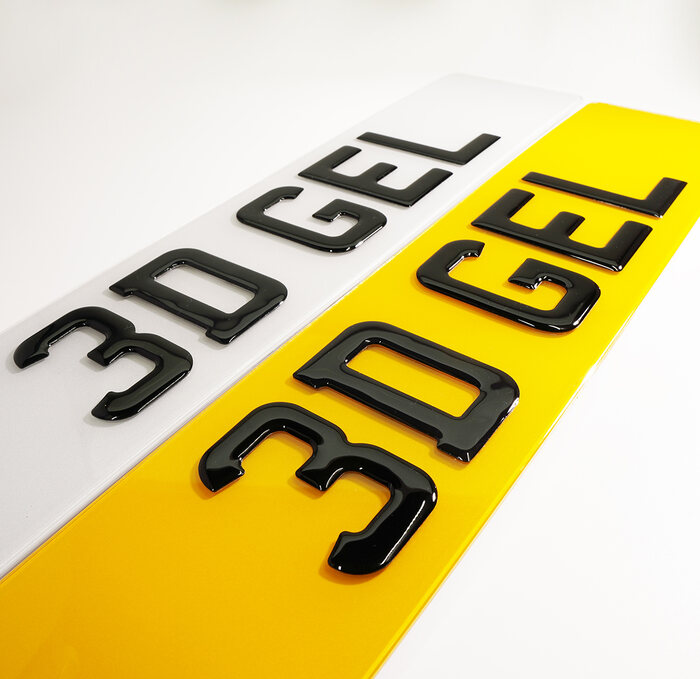 3D gel font number plate example